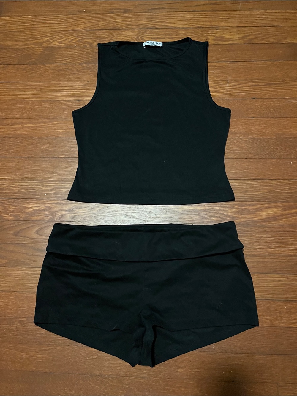 Princess Polly Black Crop Tank and Fold-Over Shorts Set